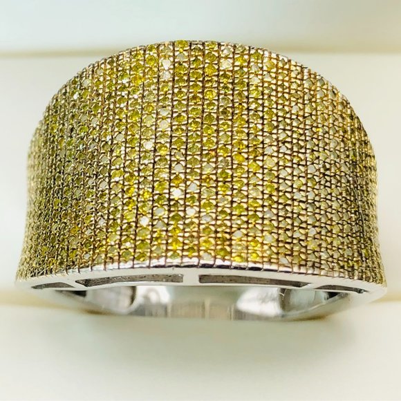 Unique Micro Pave set Yellow Citrine Men's Sterling Silver Ring Sz. 10 - 7.3 Gm - Picture 5 of 16